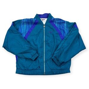 Vintage‎ Reebok Jacket Men's Large Teal Purple Track Striped Windbreaker